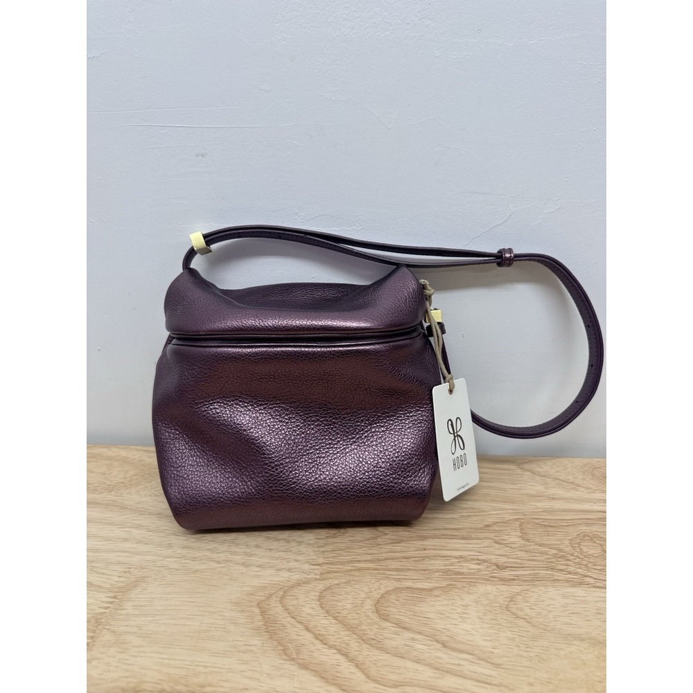 HOBO Logan Leather Crossbody Bag Frosted Plum Metallic Purple NWT $228 #2